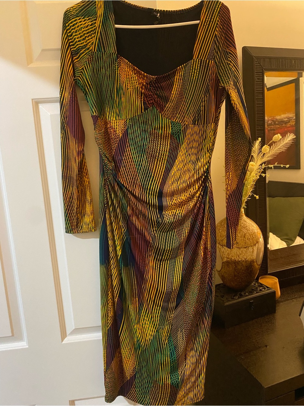 Fashion Nova Multicolor Striped Illusion Long-Sleeve Dress